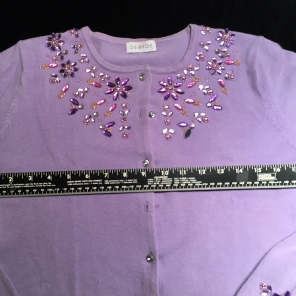 GEORGE Jeweled/Beaded SPRING SUMMER Cardigan, LAVENDER, Women’s Size M - Picture 5 of 10